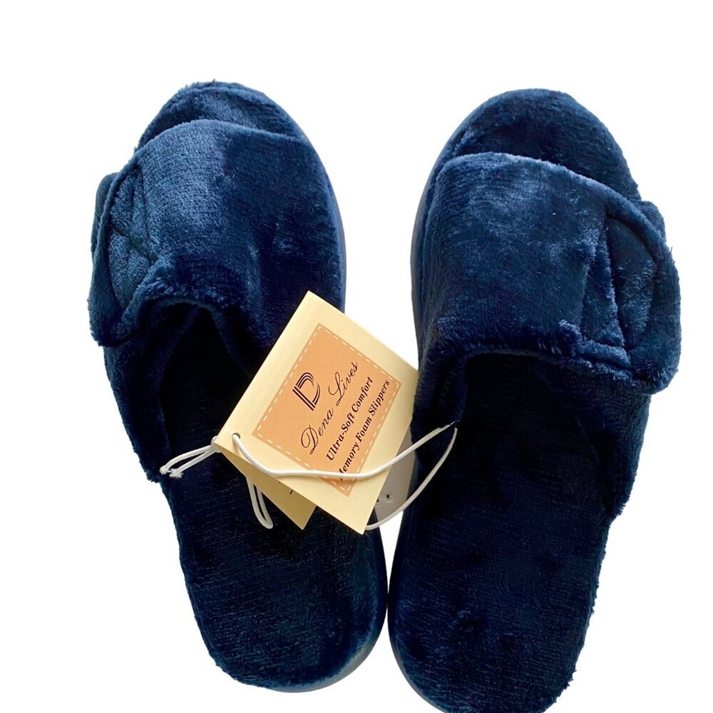 Dena Lives Ultra Soft Memory Foam Slippers Indoor Outdoors Blue Large NEW NWT
